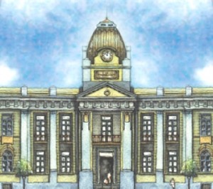 El perfil del edificio fraternal, en el dibujo de Carina Amarillo.
