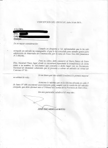 Una de las notas firmadas por Lauritto que reproducen en la presentación ante el procurador.