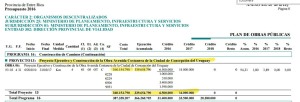 La Costanera, en el proyecto de Presupuesto para 2016. Fuente: http://www.hcder.gov.ar/presupuesto2016/pdf/CONS_PLAOBRAS.PDF