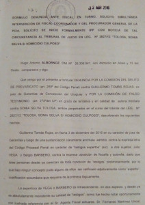 Rojas fue acusado por Albornoz de haber dado el visto bueno para exponer en el futuro debate a dos médicos presentados por el abogado de Tolosa, como “testigos expertos” sin tener ninguna relación con el hecho.